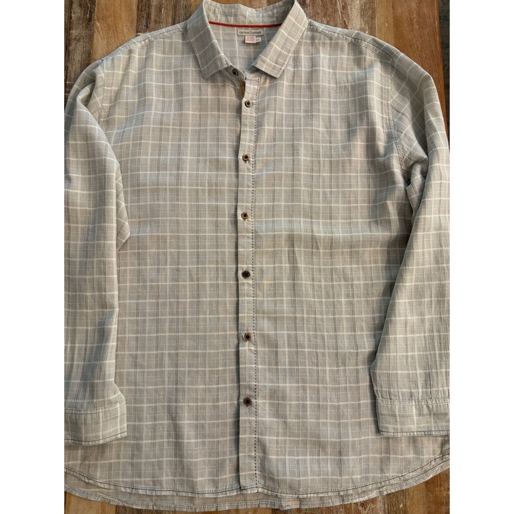 Carbon2Cobalt Mens XXL Grey Plaid Linen Cotton Long Sleeve Button Down Shirt 2XL